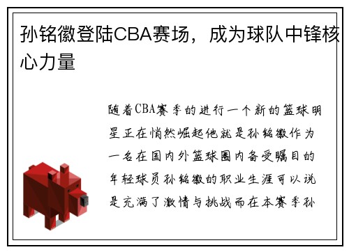 孙铭徽登陆CBA赛场，成为球队中锋核心力量