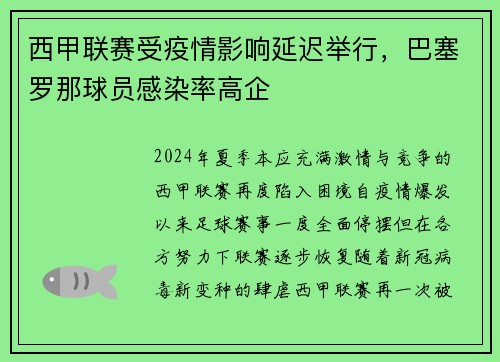 西甲联赛受疫情影响延迟举行，巴塞罗那球员感染率高企